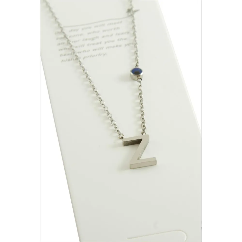 Gümüş Renkli Harfli Çelik Kolye-Z