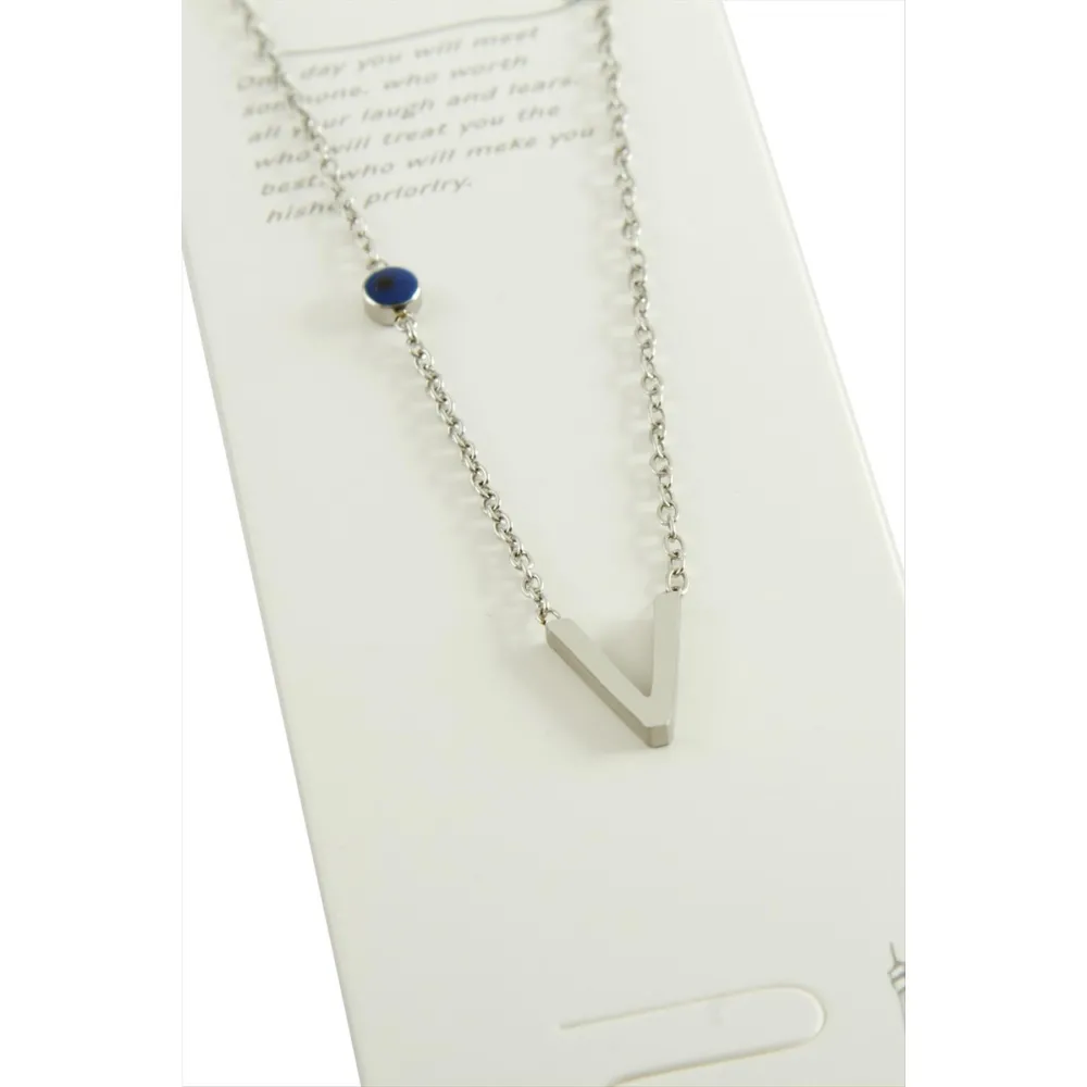 Gümüş Renkli Harfli Çelik Kolye-V