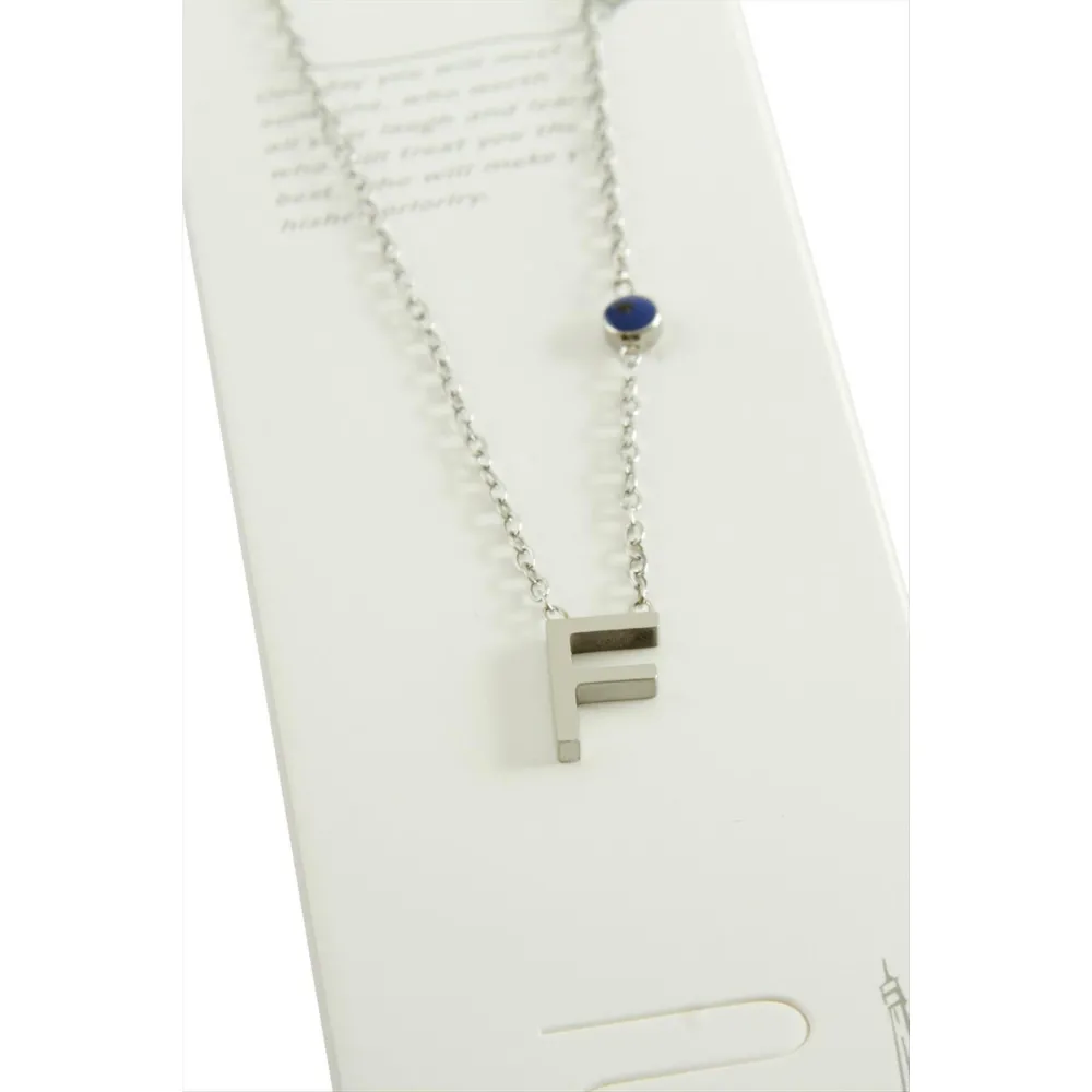 Gümüş Renkli Harfli Çelik Kolye-F