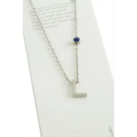 Gümüş Renkli Harfli Çelik Kolye-L