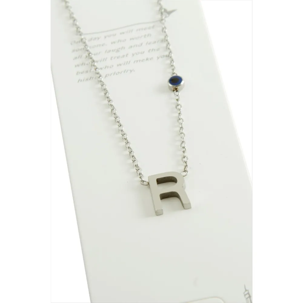 Gümüş Renkli Harfli Çelik Kolye-R