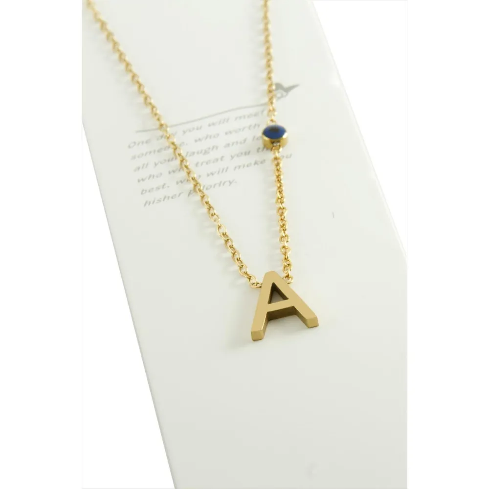 Sarı Renkli Harfli Çelik Kolye-A