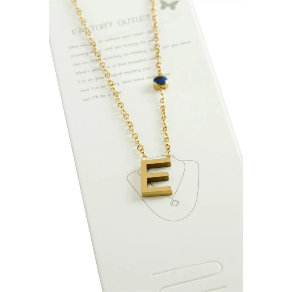 Sarı Renkli Harfli Çelik Kolye-E