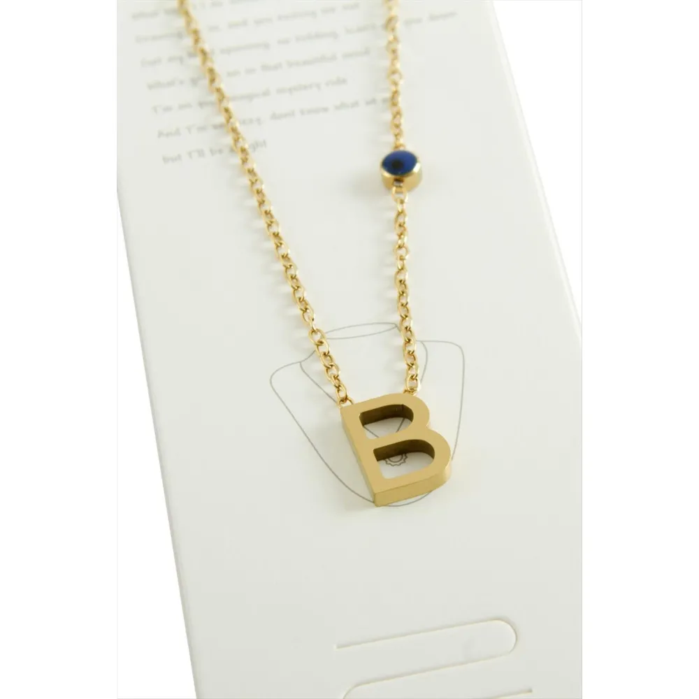 Sarı Renkli Harfli Çelik Kolye-B