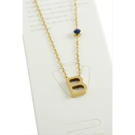 Sarı Renkli Harfli Çelik Kolye-B