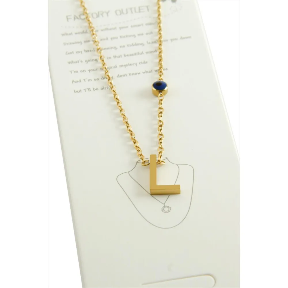 Sarı Renkli Harfli Çelik Kolye-L
