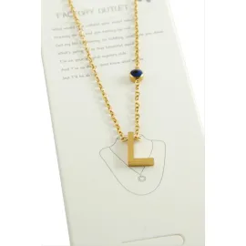 Sarı Renkli Harfli Çelik Kolye-L