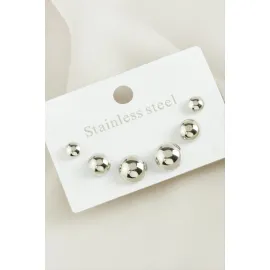 6 Adet Yuvarlak Çelik Küpe-Gümüş Rengi