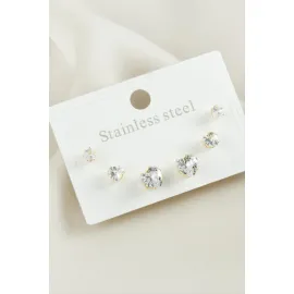 6 Adet Kalp Zirkon Taşlı Çelik Küpe-Sarı