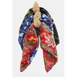 Desenli Şifon Fular 50 cm-Renkli