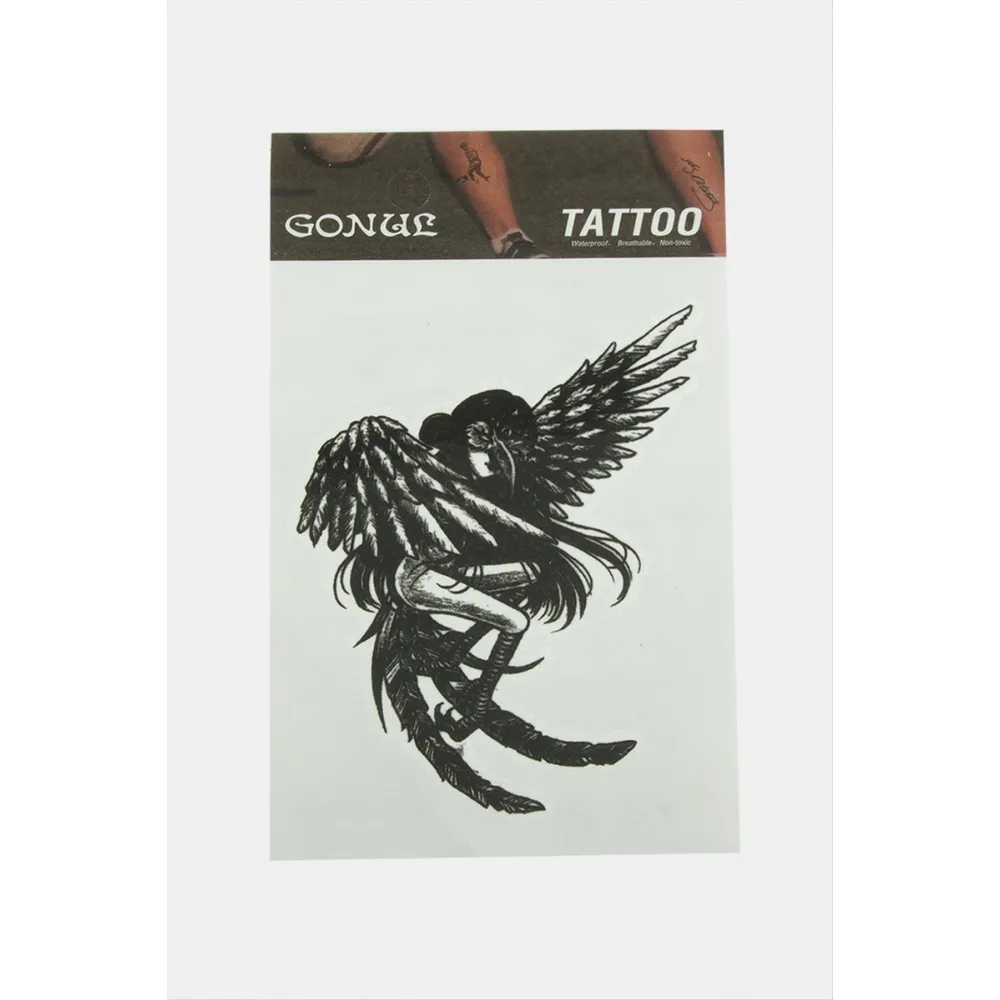 Kanatlı Kadın Tattoo Dövme Sticker-Beyaz