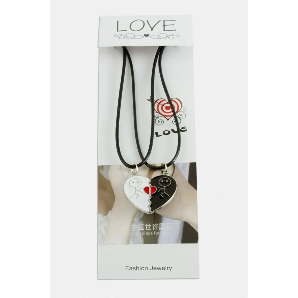 Kalp Uçlu Çift Kolye-Siyah