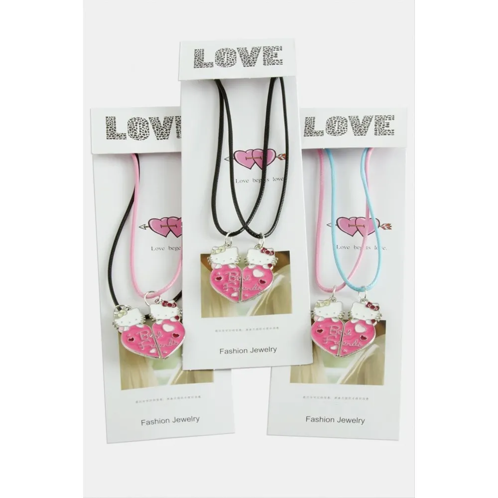 Kalp Uçlu Çift Kolye-Renkli