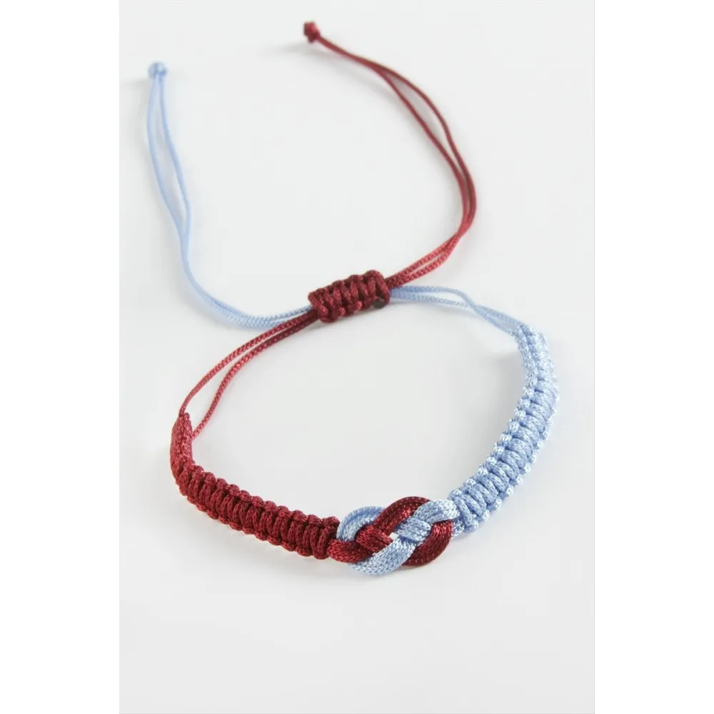 Bordo Mavi Makrome Örgülü Bileklik-Bordo