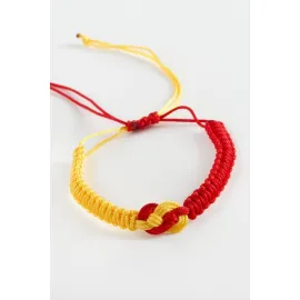 Sarı Kırmızı Makrome Örgülü Bileklik-Kırmızı