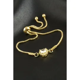 Kalp Zirkon Taşlı Asansörlü Bileklik  Ciddi İlişki Bilekliği-Gümüş Rengi