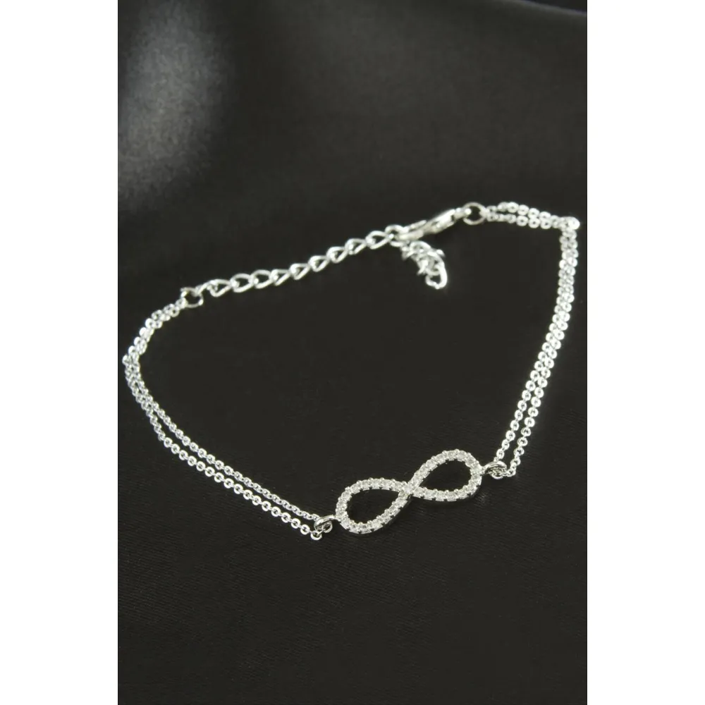 Sonsuzluk Zirkon Taşlı Bileklik-Gümüş Rengi