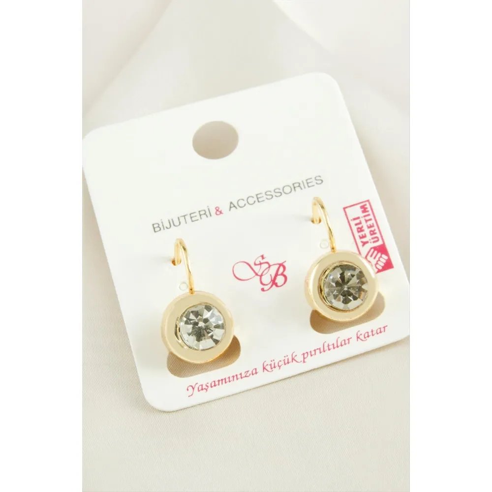 Tek Taşlı Klipsi Küpe-Sarı