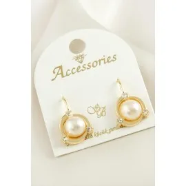 İnci Taşlı Klipsi Küpe-Sarı