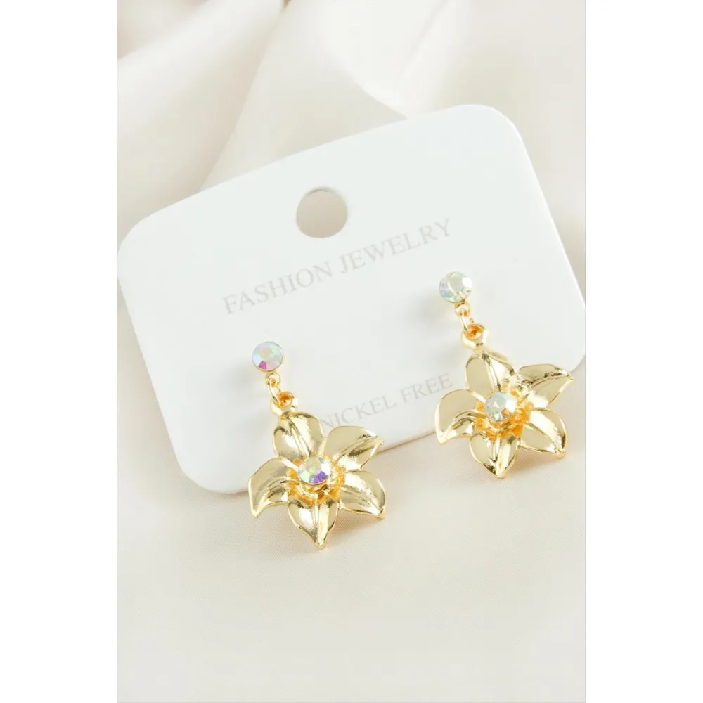 Papatya Taşlı Klipsi Küpe-Sarı