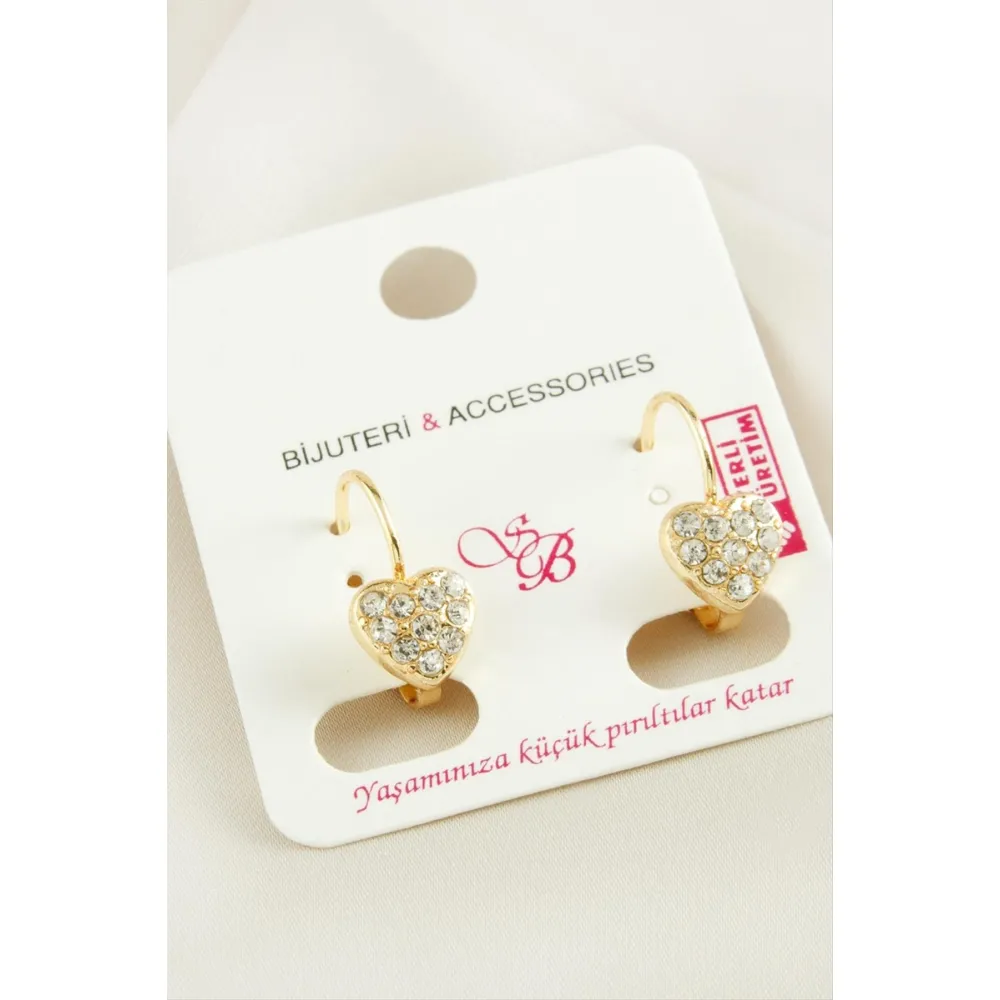 Kalp Taşlı Klipsi Küpe-Sarı