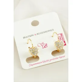 Kalp Taşlı Klipsi Küpe-Sarı