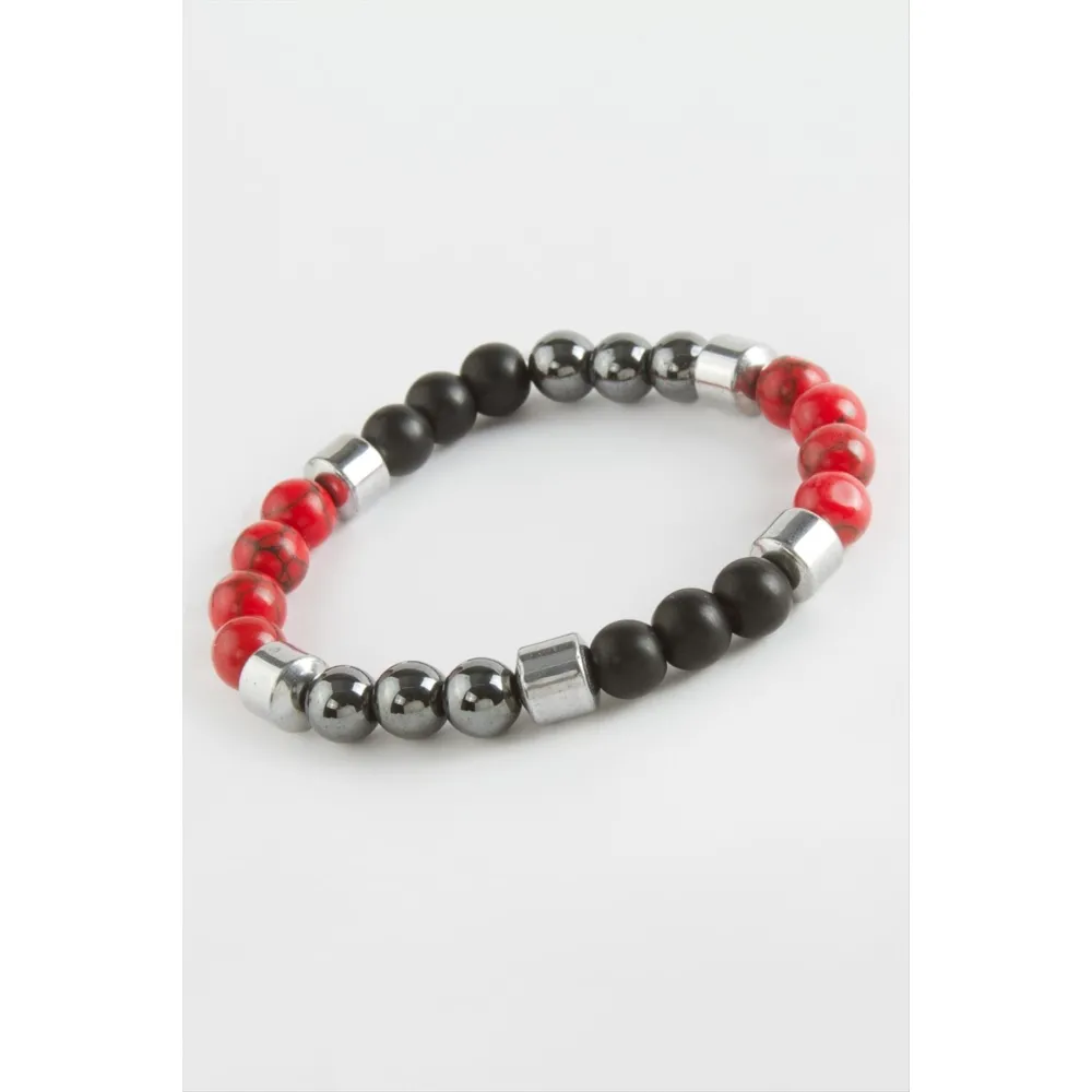 Ceyt Hematit Onix Doğaltaş Bileklik-Kırmızı