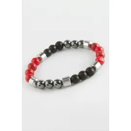 Ceyt Hematit Onix Doğaltaş Bileklik-Kırmızı