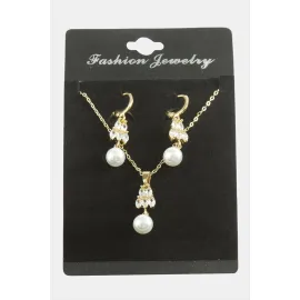 Kalp İnci Zirkon Taşlı Set Kolye-Siyah