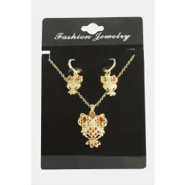 Baykuş Zirkon Taşlı Set Kolye-Yeşil