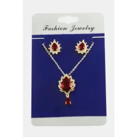 Oval Zirkon Taşlı Set Kolye-Siyah