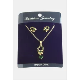 Kalp Fiyong Zirkon Taşlı Set Kolye-Siyah