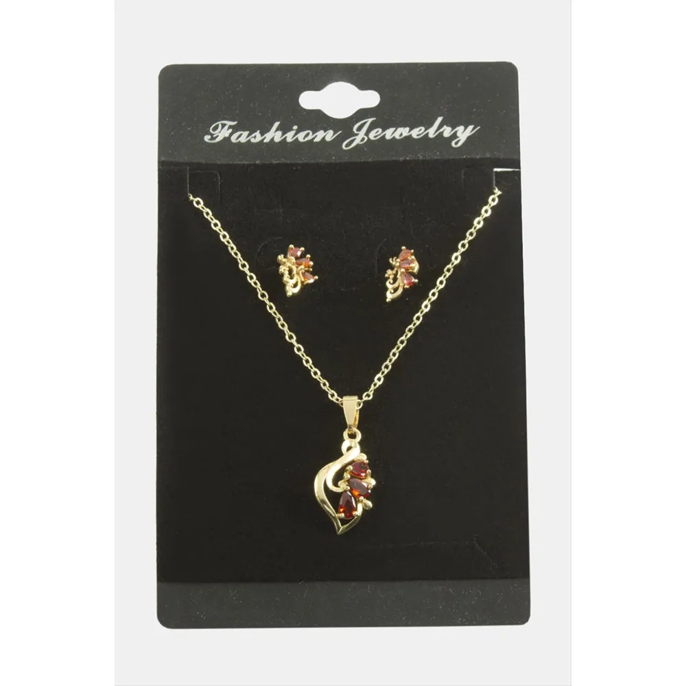 Çiçek Zirkon Taşlı Set Kolye-Gümüş Rengi