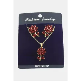 Papatya Zirkon Taşlı Set Kolye-Yeşil