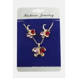 Kelebek Zirkon Taşlı Set Kolye-Yeşil