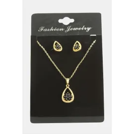 Oval Kartanesi Zirkon Taşlı Set Kolye-Yeşil