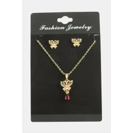 Kelebek Zirkon Taşlı Set Kolye-Yeşil