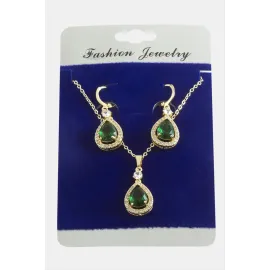 Damla Zirkon Taşlı Set Kolye-Gümüş Rengi