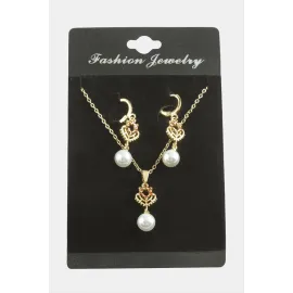 Kalp İnci Zirkon Taşlı Set Kolye-Kırmızı