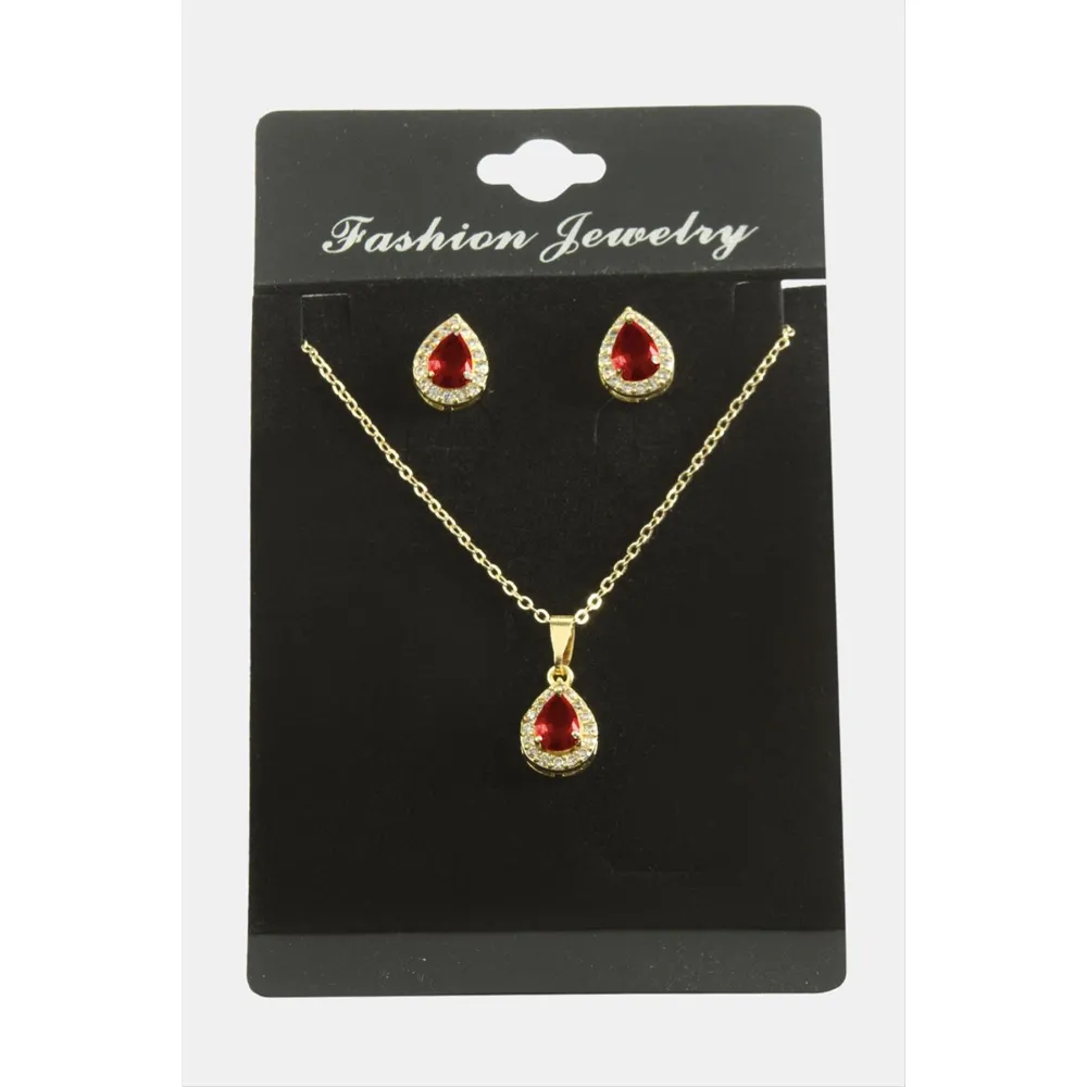 Damla Zirkon Taşlı Set Kolye-Siyah