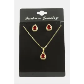 Damla Zirkon Taşlı Set Kolye-Siyah