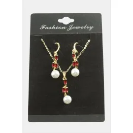 Çiçek İnci Zirkon Taşlı Set Kolye-Yeşil