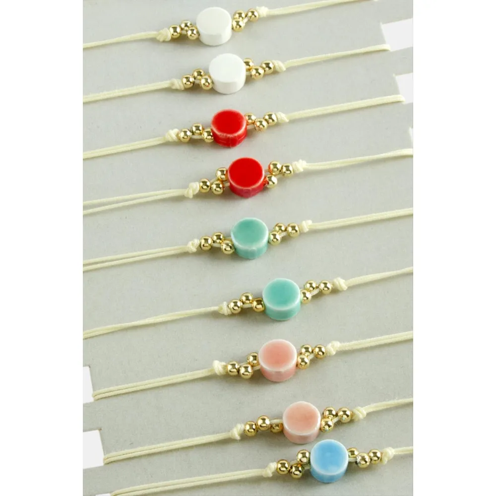 Yuvarlak Cam İp Bileklik-Renkli