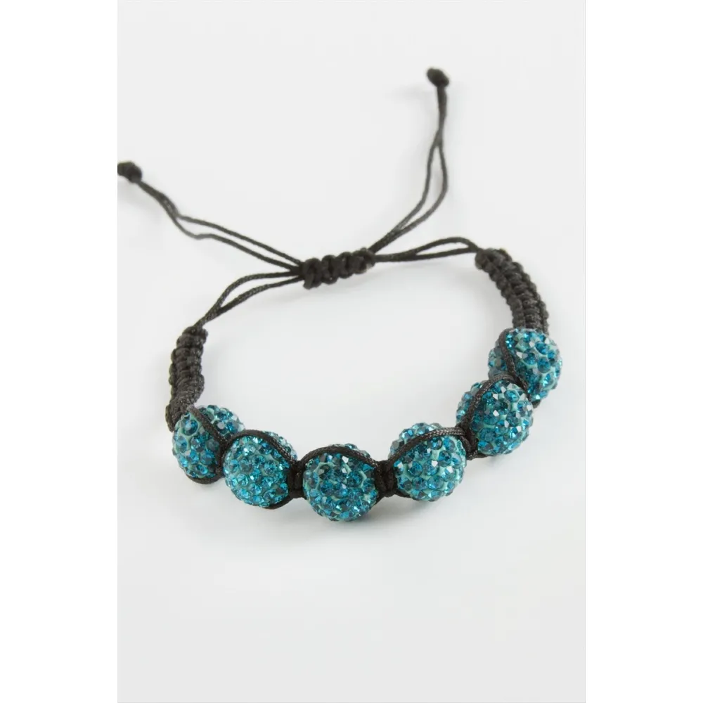 Top Taşlı Makrome Örgülü Bileklik-Petrol Yeşili