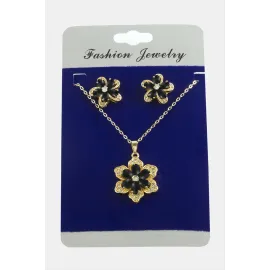 Papatya Zirkon Taşlı Set Kolye-Renkli