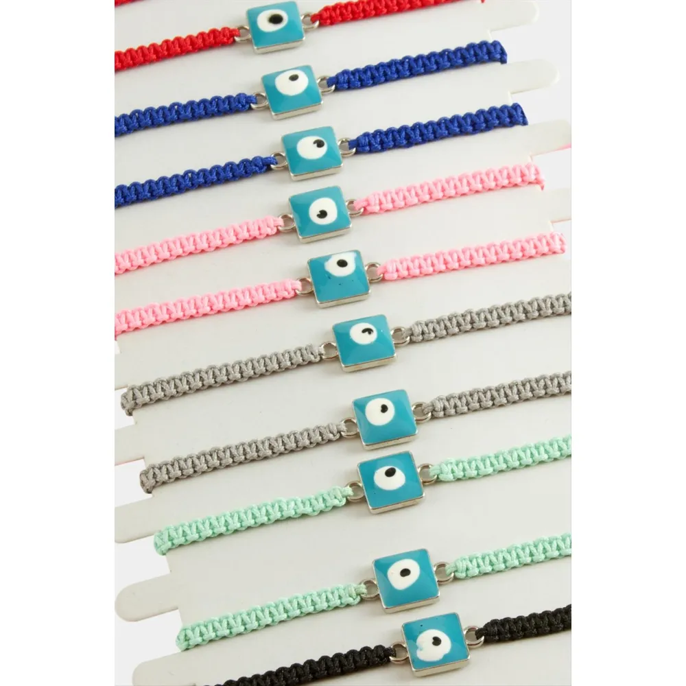 Kare Nazar Makrome Örgülü Bileklik-Renkli