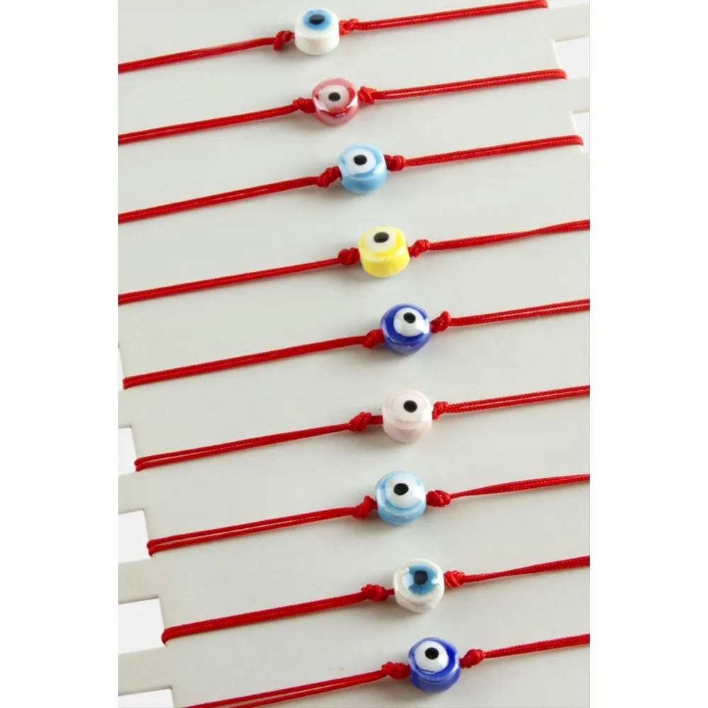 Nazar Cam İp Bileklik-Kırmızı