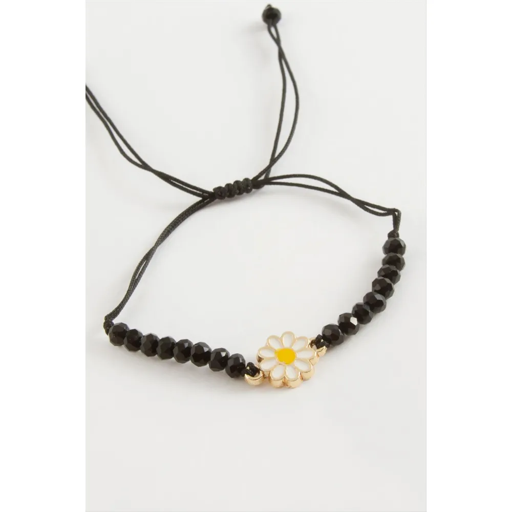 Kristal Papatya Bileklik-Siyah