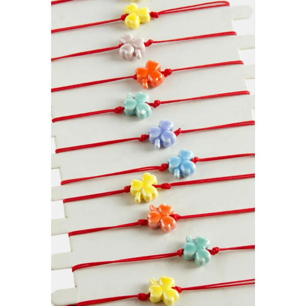 Yonca Cam İp Bileklik-Renkli