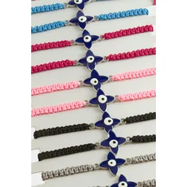 Çiçek Nazar Makrome Örgülü Bileklik-Renkli